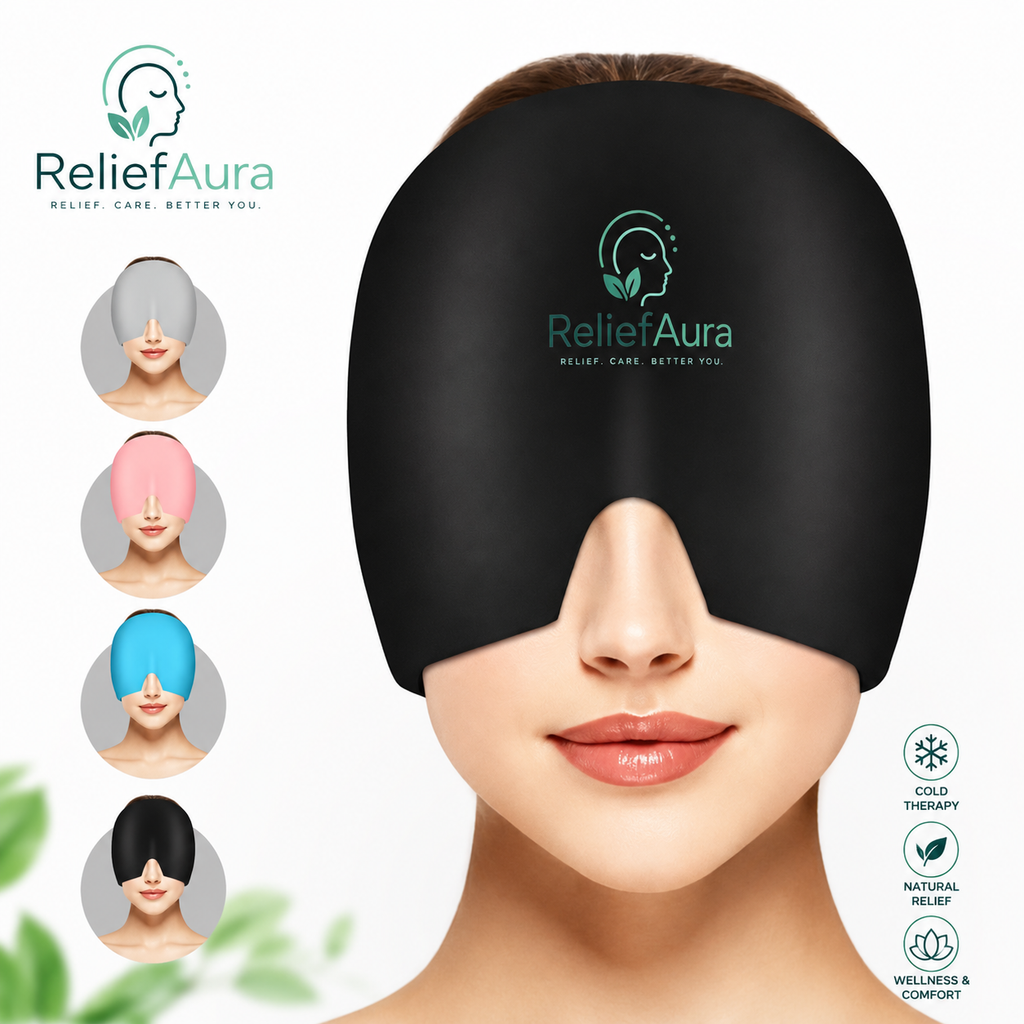 ReliefAura Premium Migraine Relief Cap | Light-Blocking Wearable Ice Pack Wrap