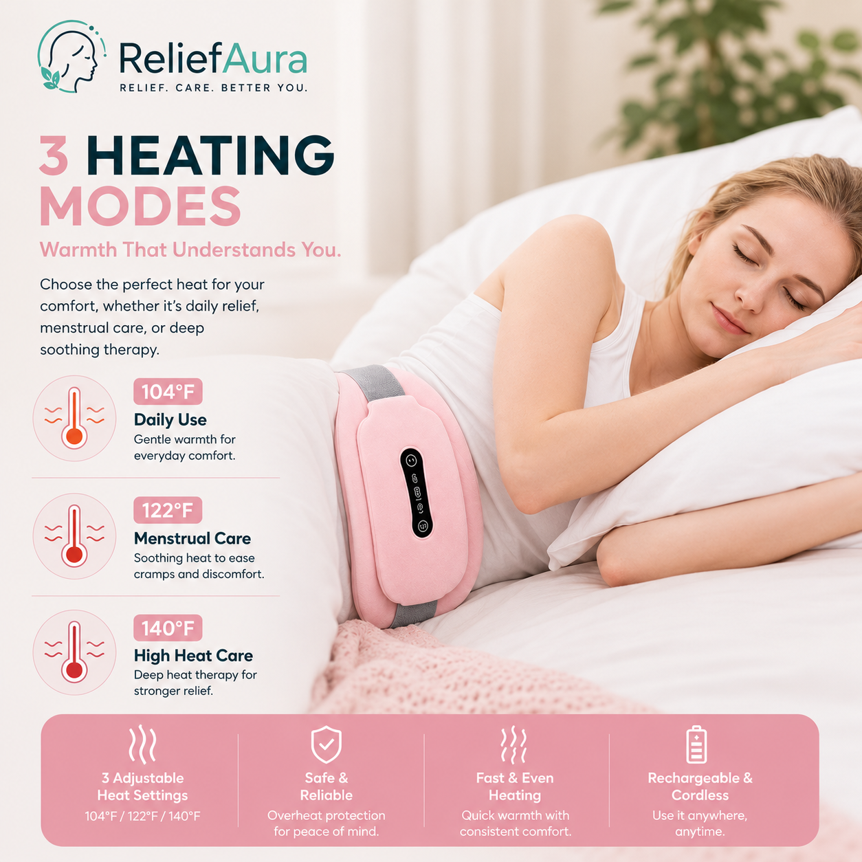 Wireless Period Cramp Massager & Heating Pad Belt for Menstrual Pain Relief
