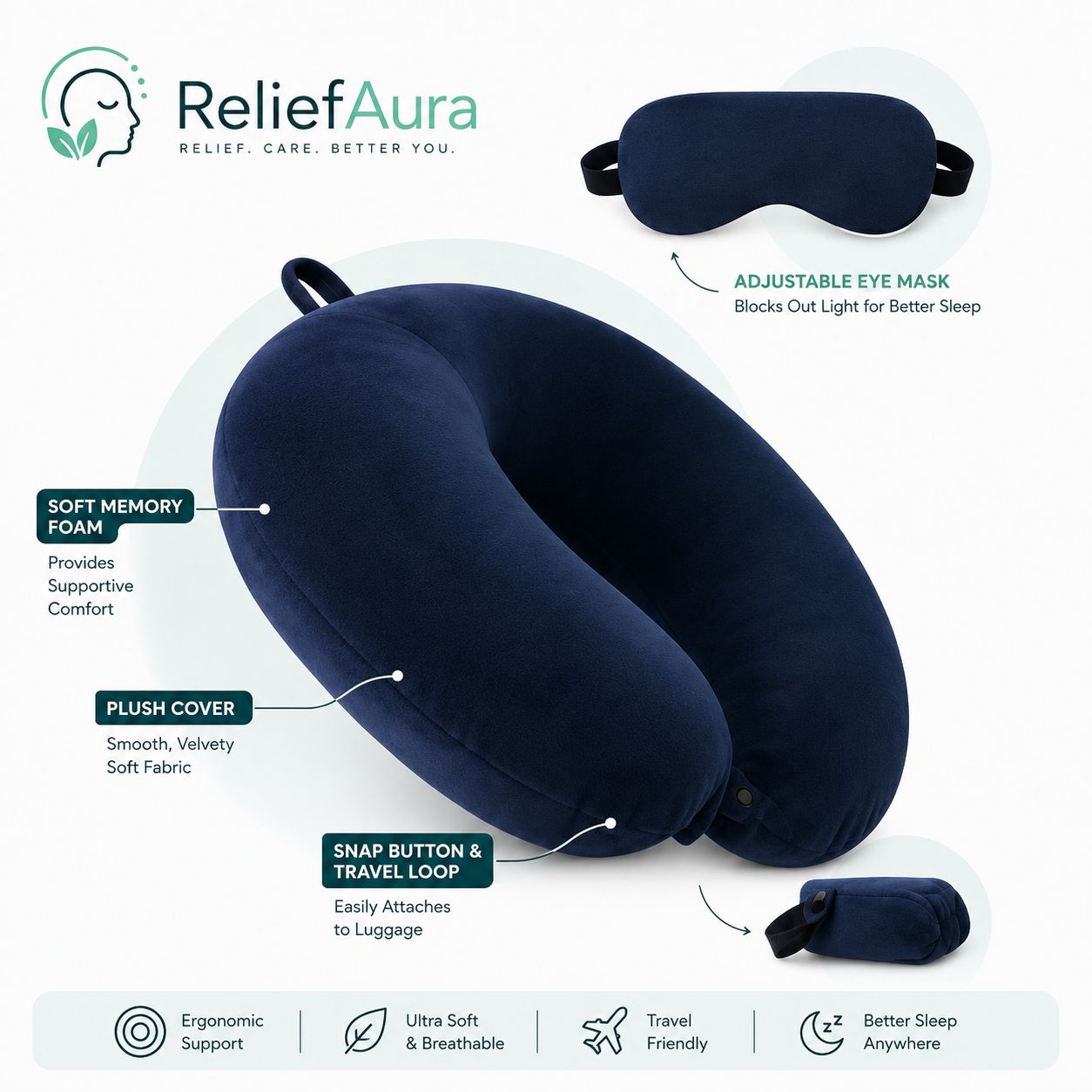 Premium Memory Foam Travel Neck Pillow