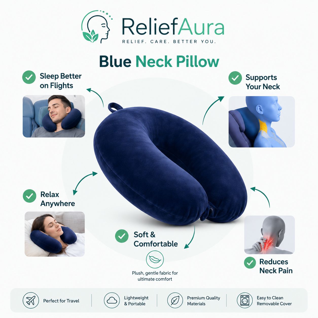 Premium Memory Foam Travel Neck Pillow