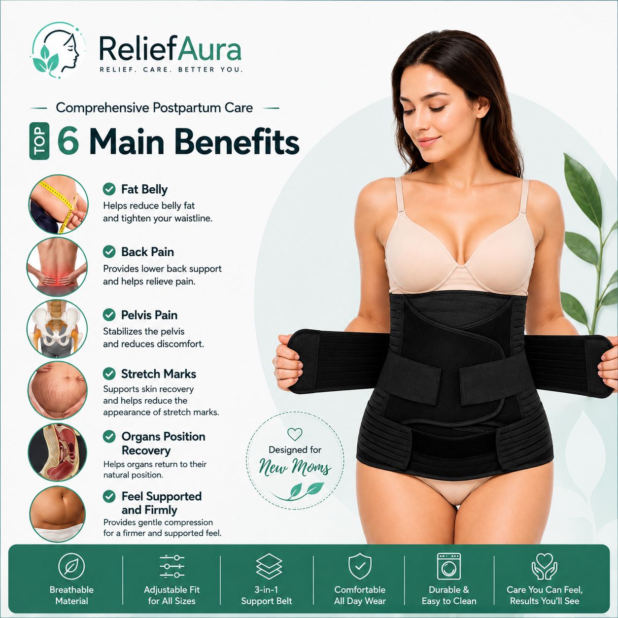 ReliefAura RestoreFit – 3-in-1 Postpartum Recovery and Slimming Belt